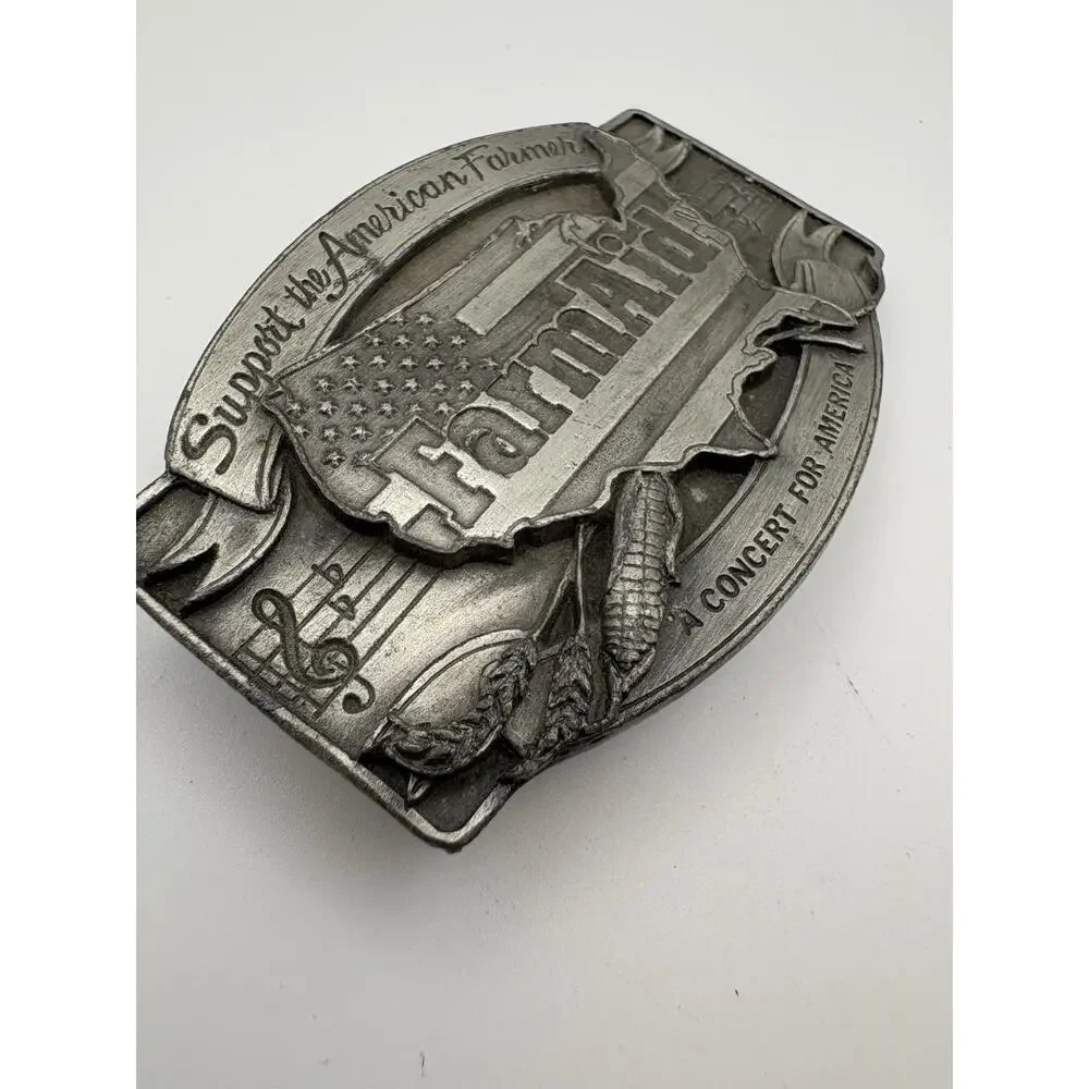 Vintage 1985 Farm Aid Pewter Belt Buckle Siskiyou Limited Edition Support Farmer